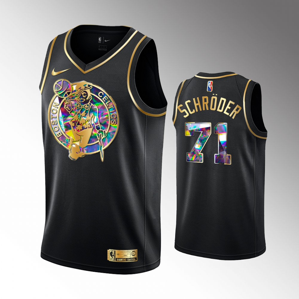 Men's Boston Celtics Dennis Schroder #71 Diamond Logo Black Golden Edition Jersey 2401IMBK